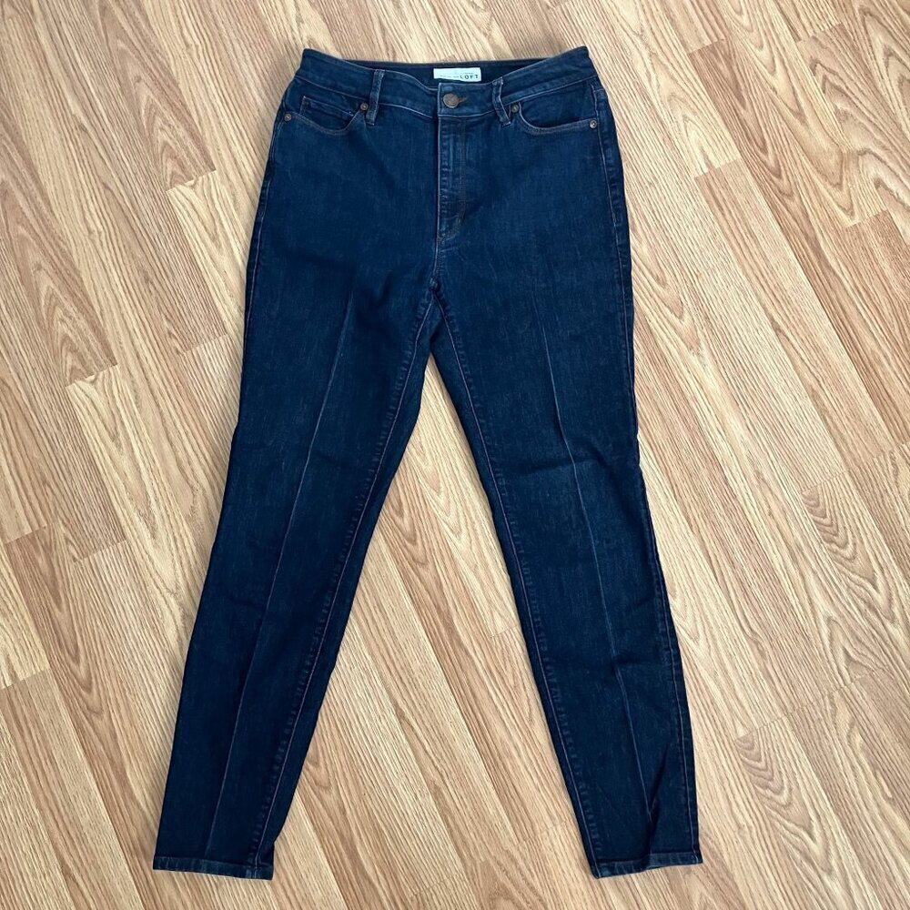 Ann Taylor Loft Curvy High Waist High Rise Skinny Ankle Dark Wash Jeans Size 2 - Picture 3 of 10